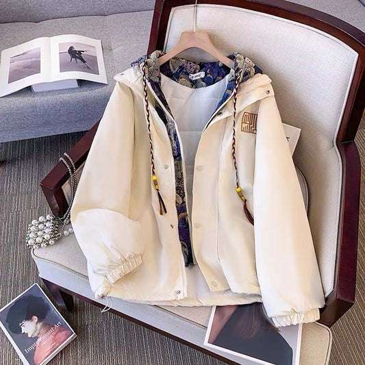 Embroidered hooded jacket autumn and winter plus velvet jacket new style hot style loose thickened baseball jacket